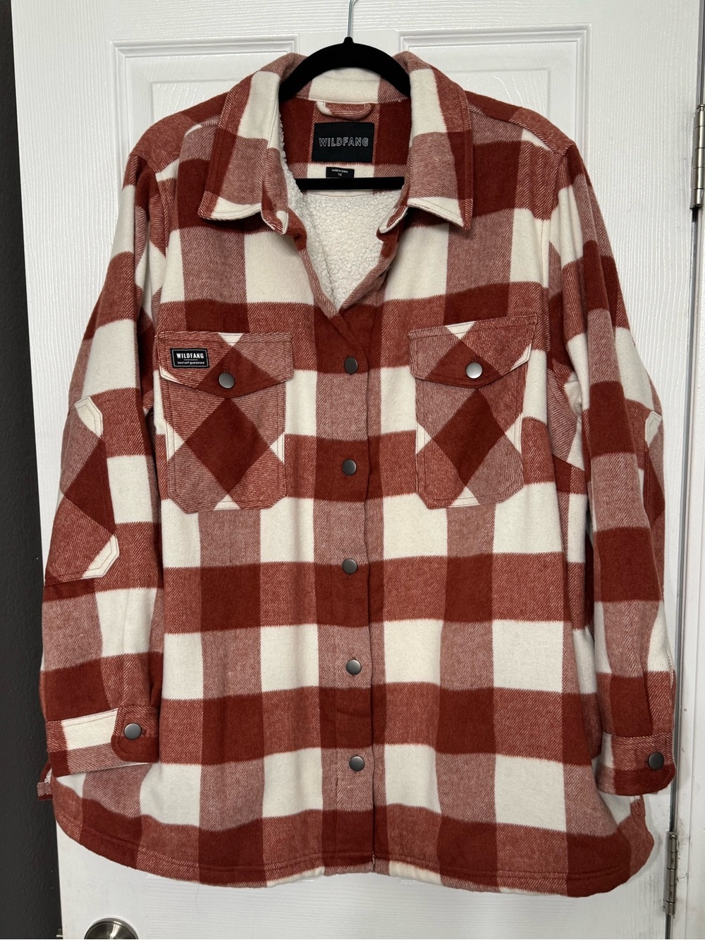 Wildfang Rust & Cream Plaid Sherpa-Lined Utility Jacket 1X